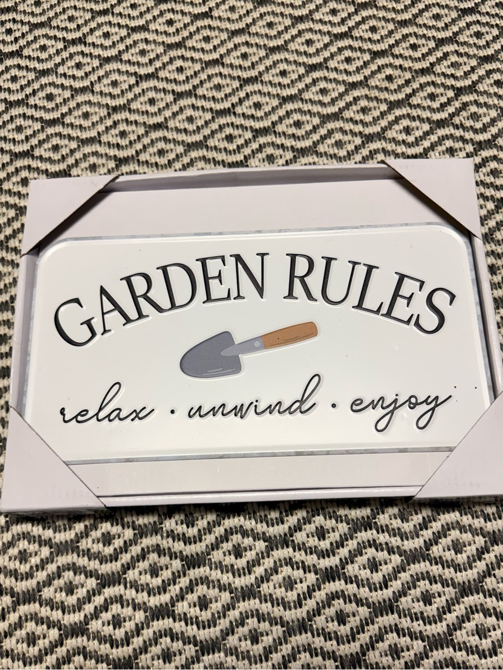 Garden Rules Metal Sign - White with Brown & Gray Accents